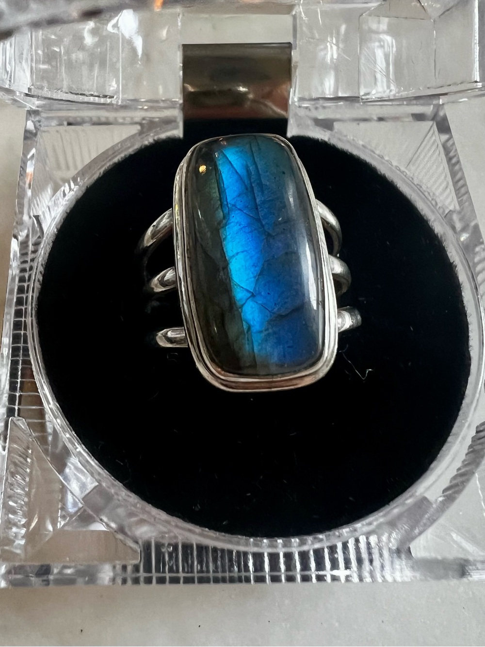 Sterling Silver 925 Blue Labradorite Statement Ring Size 8 7g